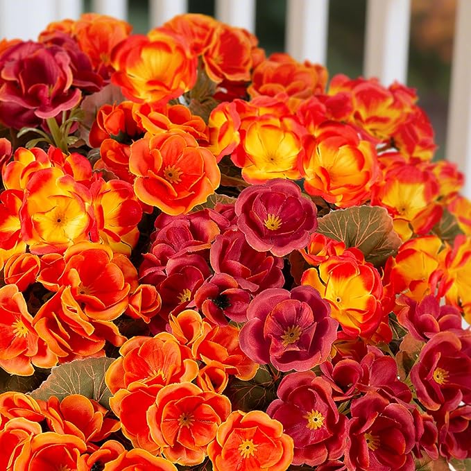 Ammyoo Fake Fall Flowers Artificial for Outdoors Decoration, 6 Bundles Faux Geranium Silk Flower Outside UV Resistant No Fade Artificial Floral for Home Garden Balcony Indoor Table Centerpieces Decor