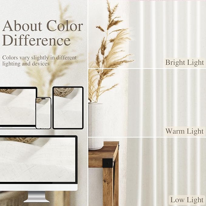 Neutral Linen Curtains 45 Inch Length for Living Room Bedroom Semi Sheer Light Filtering Sheer Curtain Modern Farmhouse Decor Privacy Drapes for Dinner Room Back Tab and Rod Pocket 52x45, 2 Panels