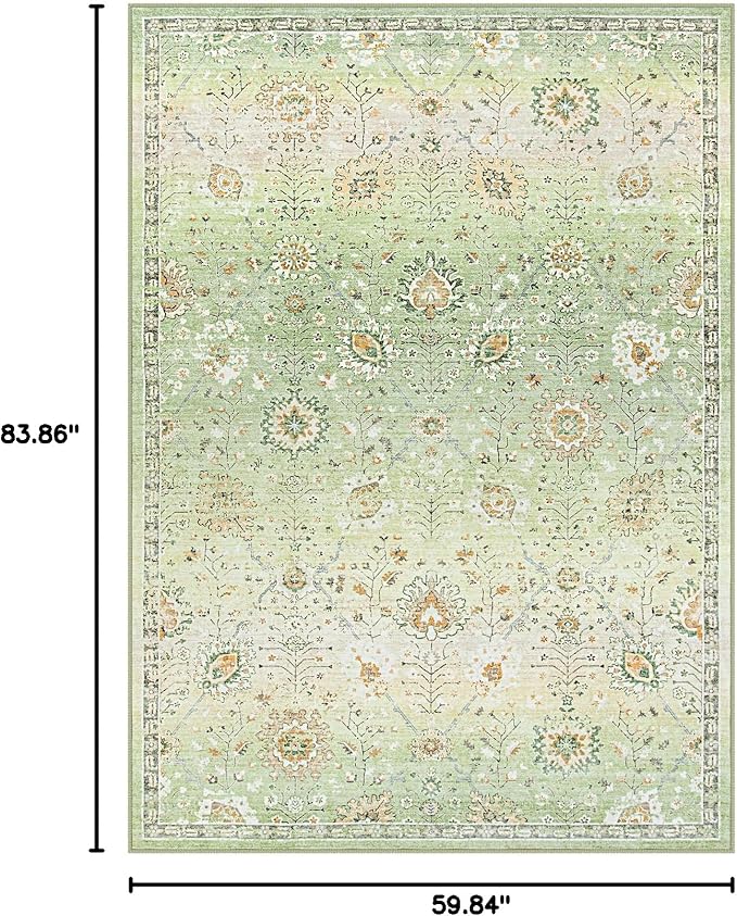 Lahome Flavie 5x7 Sage Green Rugs for Bedroom, Soft Boho Rug for Living Room, Machine Washable Floral Carpet Non Slip for Nursery Playroom Indoor