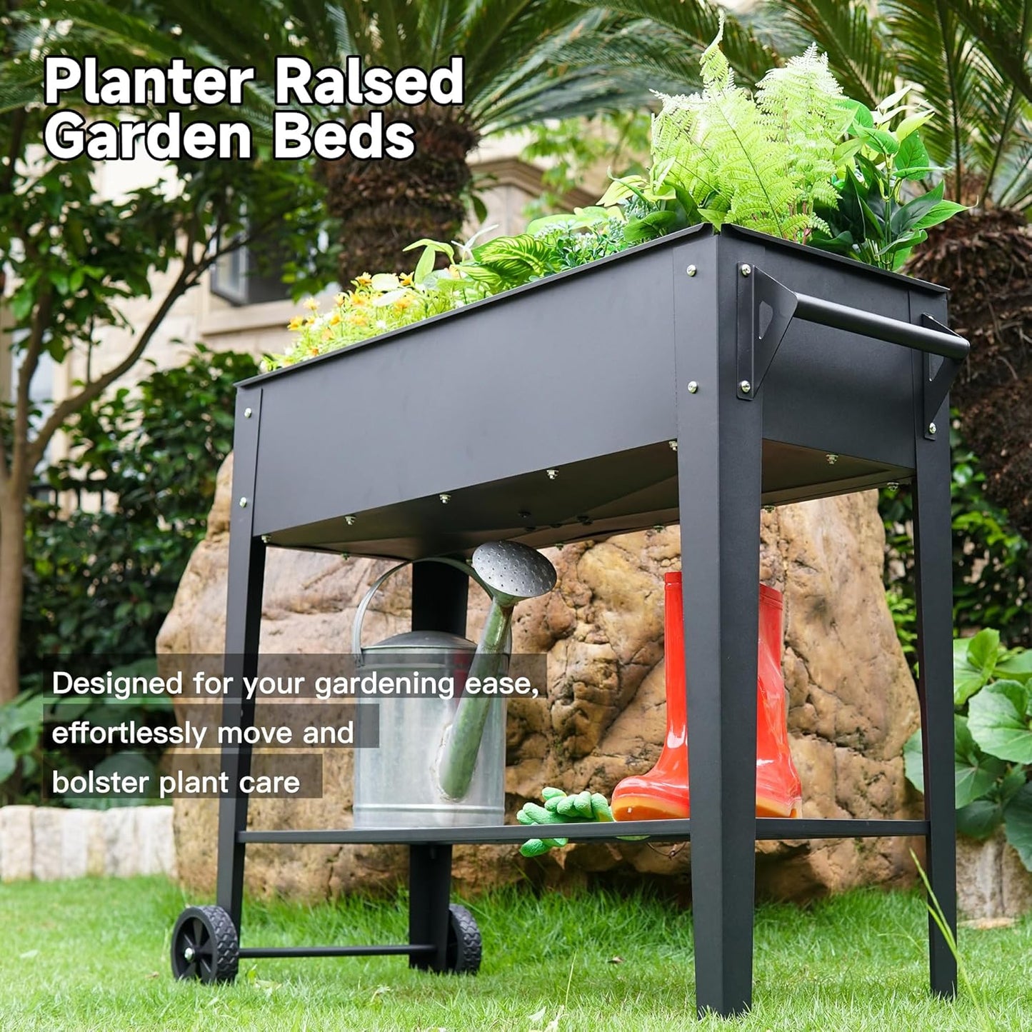 Elevate 32" Tall Raised Garden Bed Outdoor with Wheels & Shelf for Mobility, 400LBS Capacity, Anti-Rust Steel Planter Box for Vegetables/Herbs, Patio-Balcony-Backyard