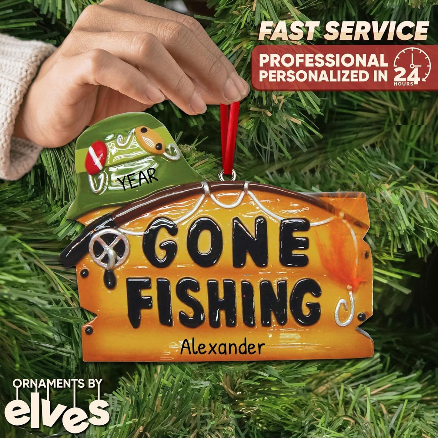 Personalized Fishing Ornament 2022 - Fly Fishing Ornament, 12 Days of Fishmas, Fishing Ornaments for Christmas Tree, Boat Ornament - Gone Fishing - Free Customization