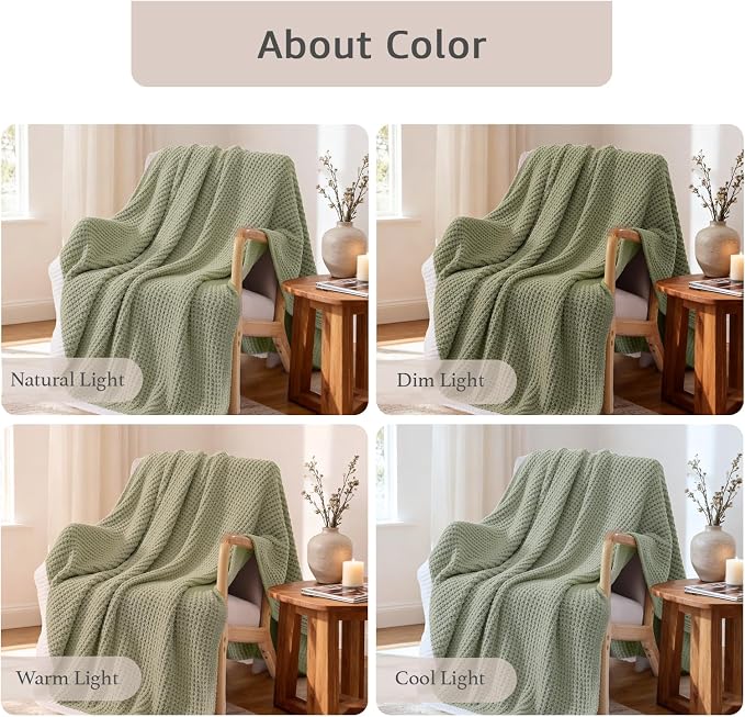 WRENSONGE Soft Throw Blanket for Couch-Cozy Reversible Knitted Blankets | Lightweight Warm Fluffy Decor for Women, Mom, Her & Girls, Sofa, Chair, Bed, 50x60in, Pineapple Stitch,Sage Green