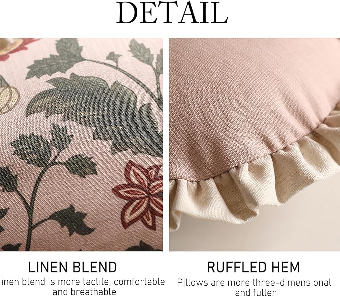 ISAENNE Vintage Linen Throw Pillow Cover,Set of 2,Diameter 16"-Ratina A | Designer Elegant Round Pillow Cover,Concealed Zipper Design,Floral Pattern,Sofa,Bedroom,Living Room,Lounge Chairs