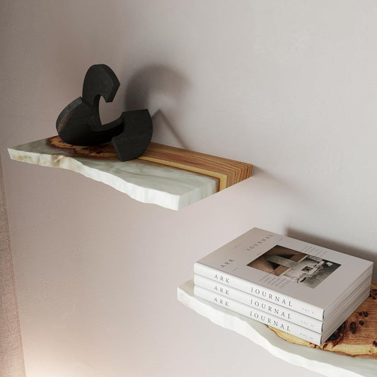 RWA Floating Shelves for Wall Decor - Epoxy & Wood Wall Shelf Plank, Stylish Shelves for Room Wall Living Room Bedroom Office Organization - Elegant Wall Mounted Shelves Design (Medium, platinum)