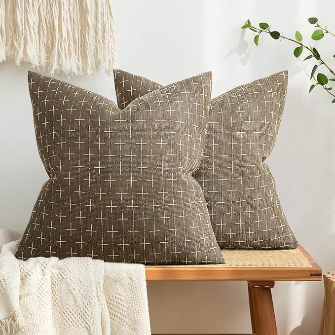 MIULEE Pack of 2 Decorative Burlap Linen Spring Throw Pillow Covers Farmhouse Pillowcases Modern Rustic Woven Textured Cushion Cover for Sofa Couch Bed 18x18 Inch Taupe