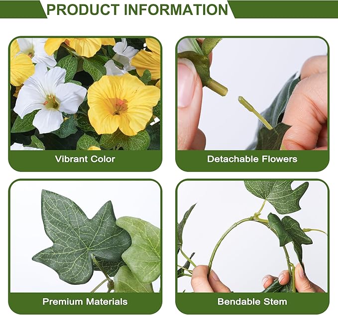 HyeFlora Artificial Flowers for Outdoors 4PCS Faux Petunias Silk Fake Flowers for Outside Planter UV Resistant Realistic Home Garden Porch Decor (Yellow 4branches)