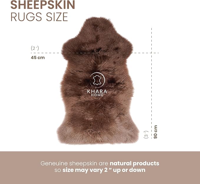 Premium Genuine Sheepskin Rug – Soft & Fluffy Single Pelt (2’ x 3’) Beige Lambskin Area Rug for Bedroom, Living Room Or Chair Cover Sheepskin Throw – Made in Argentina