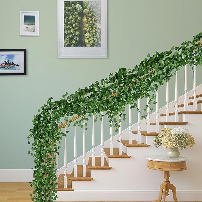 100 Pack 750 Feet Fake Vines for Room Decor Artificial lvy Greenery Garland Vine Leaves, Leaf Plants Flowers Foliage for Bedroom,Garden Wall. Decor Indoor Outdoor