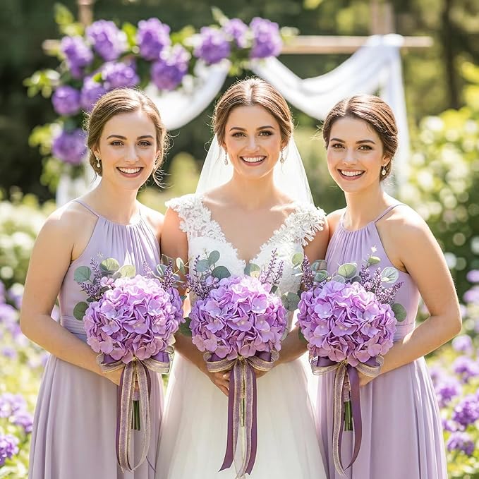 Auihiay 64pcs Hydrangea Artificial Flowers, Purple Artificial Hydrangea Flowers, Silk Hydrangea Heads with Stems for Garden, Home Party Baby Shower DIY Wedding Centerpiece (Purple)