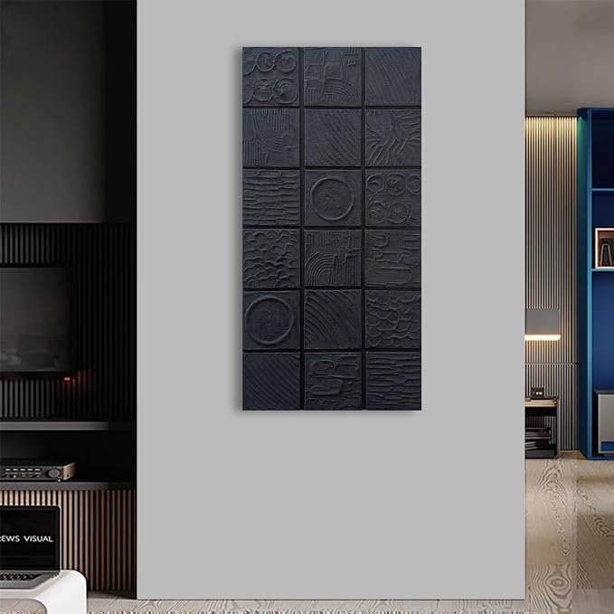 NANKAI Art Hand-Drawn 48x24 inch Pure Black Textured wall Decoration Painting. Modern Abstract Oil Painting. Suitable for wall Decoration in Living Rooms, bedrooms and corridors