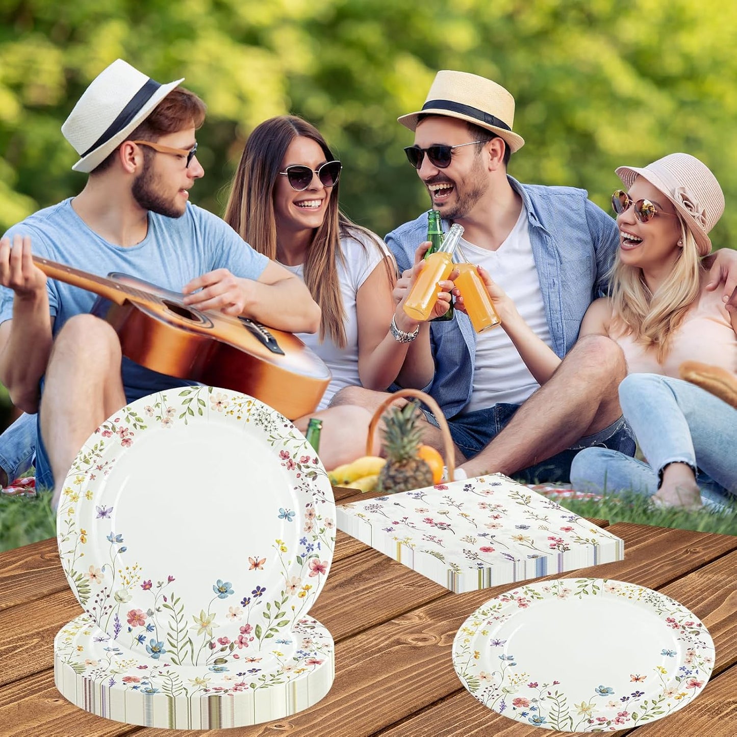 40 pcs Spring Wildflower Pary Paper Plates and Napkins Disposable Flower 9 inch 20 pcs Dessert Party Plates & 20 pcs Napkins Tableware for Fruit Cake Party Decorations