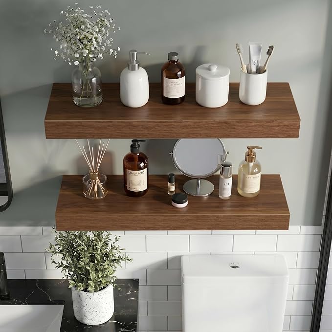 Vivelove 30 Inch Floating Shelves Wall Mounted for Display, 6.5 Deep Duty Shelves with Invisible Brackets for Living Room,Bedroom,Kitchen, Bathroom Storage & Decor,30" Wx6.5 Dx1.4 H - Walnut