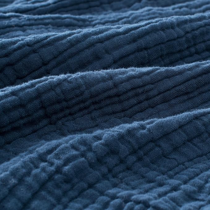 Carriediosa 100% Cotton Muslin Throw Blanket 70" X 80" Twin Size，4-Layers Summer Gauze Throws for Bed Couch，Soft Lightweight Breathable Linen Blankets Bedspread for Adults All Season，Navy Blue