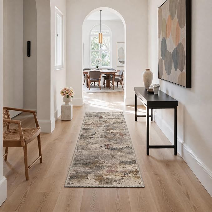 BEIMO 2X5 Runner Rug for Hallway Kitchen, Machine Washable Runners Rug for Entryway, Soft Modern Abstract Throw Rugs, Low Pile Floor Cover with Non Slip Backing, Dusty Taupe