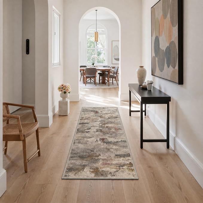 BEIMO Area Rugs 8x10 for Living Room Bedroom, Modern Abstract Machine Washable Rug, Large Soft Low Pile Floor Cover with Non Slip Backing for Dining Room, Dusty Taupe