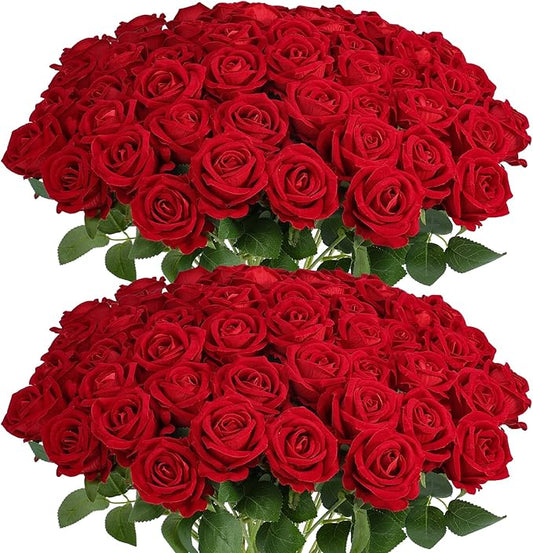 60Pcs Red Roses Artificial Flowers, Velvet Silk Faux Roses, Realistic Red Flowers for Mother's Day, Wedding Centerpieces, Cake, Bridal Bouquets, Home Decor, Anniversary, Valentine's Day Decorations