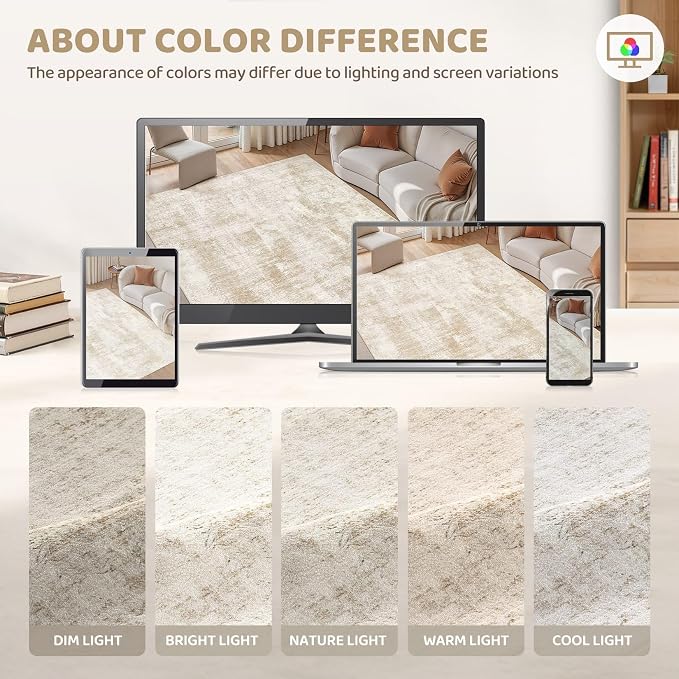 UERMEI Area Rug for Living Room: 6x9 Washable Neutral Abstract Modern Soft Rugs Non Slip Indoor Floor Stain Resistant Carpet for Bedroom Dining Room Office Nursery - Beige