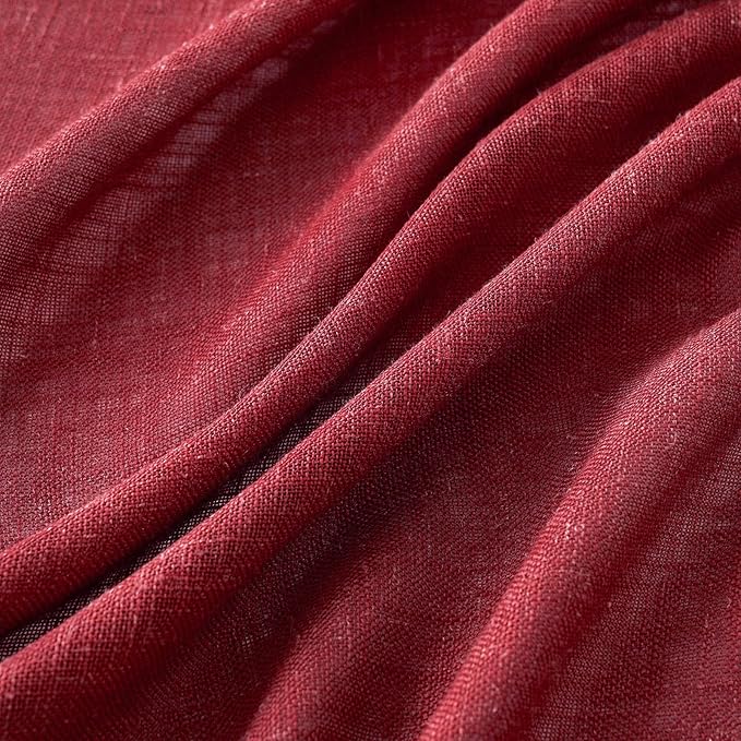 MIULEE Burgundy Red Linen Curtains 90 Inch Long for Bedroom Living Room, Soft Thick Linen Textured Window Drapes Semi Sheer Light Filtering Rod Pocket Back Tab Christmas Burlap Look, 2 Panels