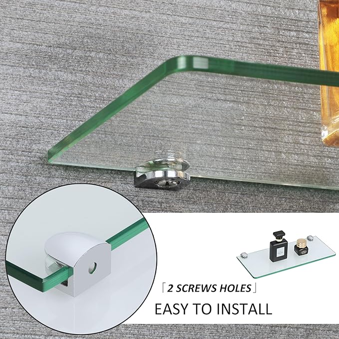 SAYAYO Glass Floating Shelves for Wall, Tempered Glass Shelves for Bathroom, Living Room, Bedroom, Office, Toilet, Kitchen Decor, 12 Inch Set of 2, Clear