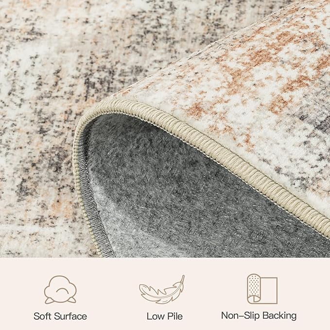 Lofus 2X 8 Area Rug for Hallways, Gold Abstract Washable Runner Rugs with Non Slip Rubber Backing, Low Pile Soft Carpet Runner for Kitchen Bathroom Bedroom Laundry