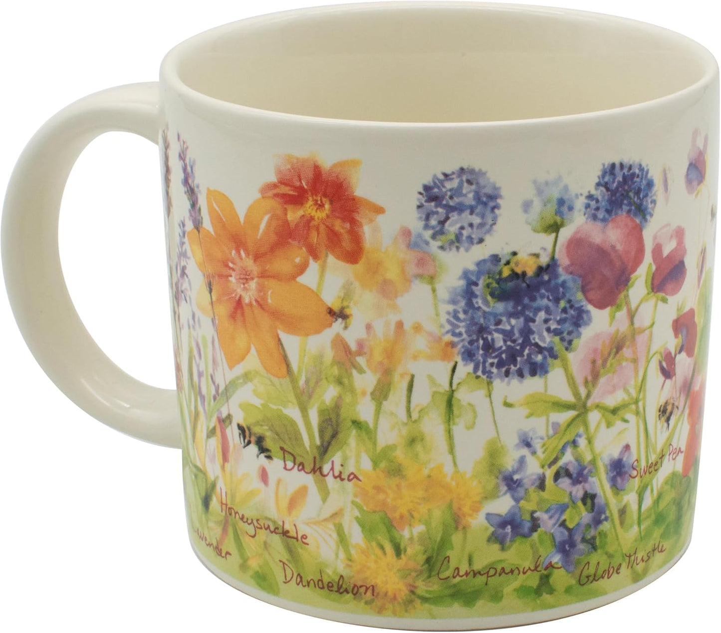 The Unemployed Philosophers Guild Bee Garden Coffee Mug - Features Beautiful Watercolor Flowers and Buzzing Bees - Comes In A Fun Gift Box, 14 oz