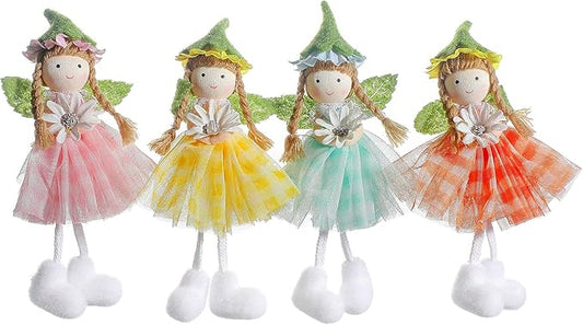 Eimilaly Four-Color Daisy Sprites Ornaments Spring Gnome for Home Decorations, Tomte Gnomes Set Ornaments for Garden or Rustic Theme Party Gnome Decor - 4PCS
