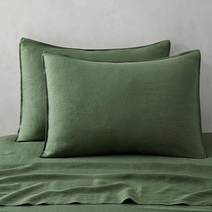 ATLINIA Linen Pillow Cases King Sham - 20 x 36 Inch Bed Pillow Protector Cover Set of 2 Bedding Cooling Neutral Pillowcase Shams Green