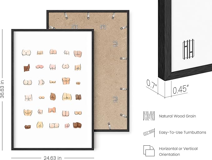 HAUS AND HUES Funny Butts Collage, Cute Bathroom Decor, Bathroom Signs - Framed Black 24"x36"