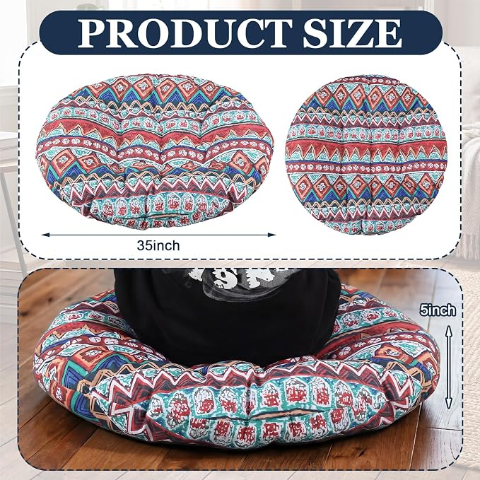Funnymoom 35" Large Bohemian Floor Cushion Round Meditation Floor Pillow Cushion for Adults Oversized Playroom Pillows Reading Nook Big Pillow for Sitting Yoga Living Room Sofa Balcony