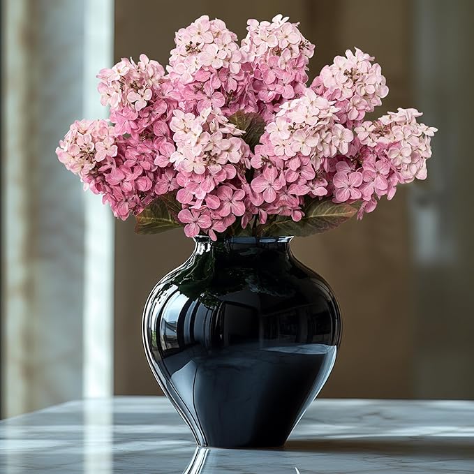 Ttranewsoo Hydrangea Artificial Flowers ,Fall Hydrangeas Artificial Flowers, Fake Fall Dried Hydrangea Decoration,Faux Silk Flower With Stems Winter Decor Indoor and outdoor(Pink 24"8pcs) Without Vase