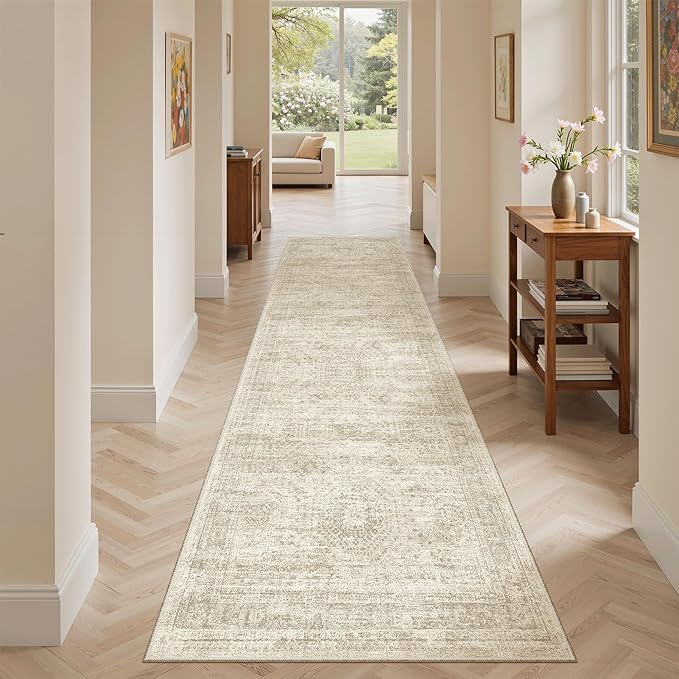 Soalmost Runner Rug 2x7 Washable Non-Slip Hallway Runner Rugs for Kitchen Bathroom Laundry Room Beige Vintage Floor Carpet Runners for Hallways Entryway