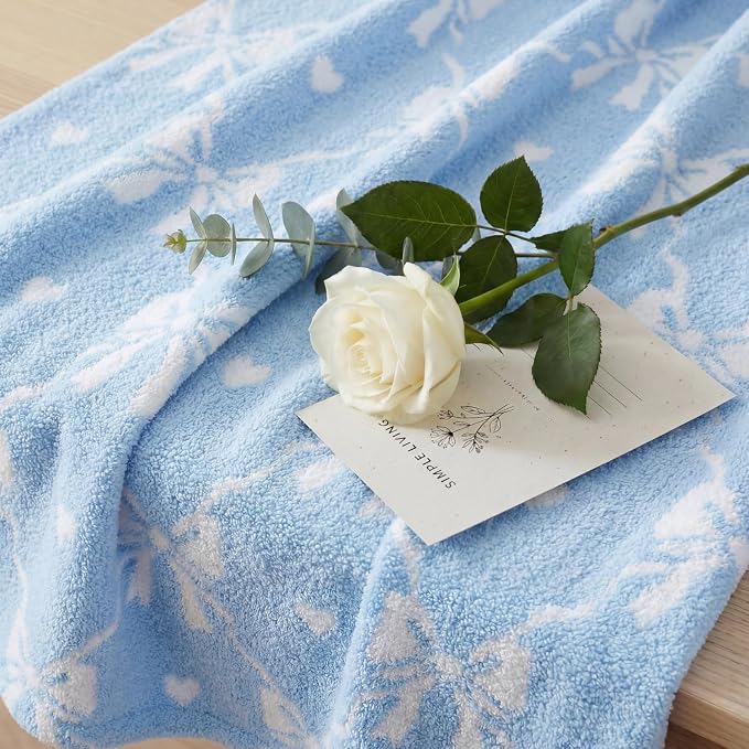 WRENSONGE Soft Throw Blanket for Couch-Cozy Reversible Knitted Blankets | Lightweight Warm Fluffy Decor for Women, Mom, Her & Girls, Sofa, Chair, Bed, 50x60in, Blue Bow