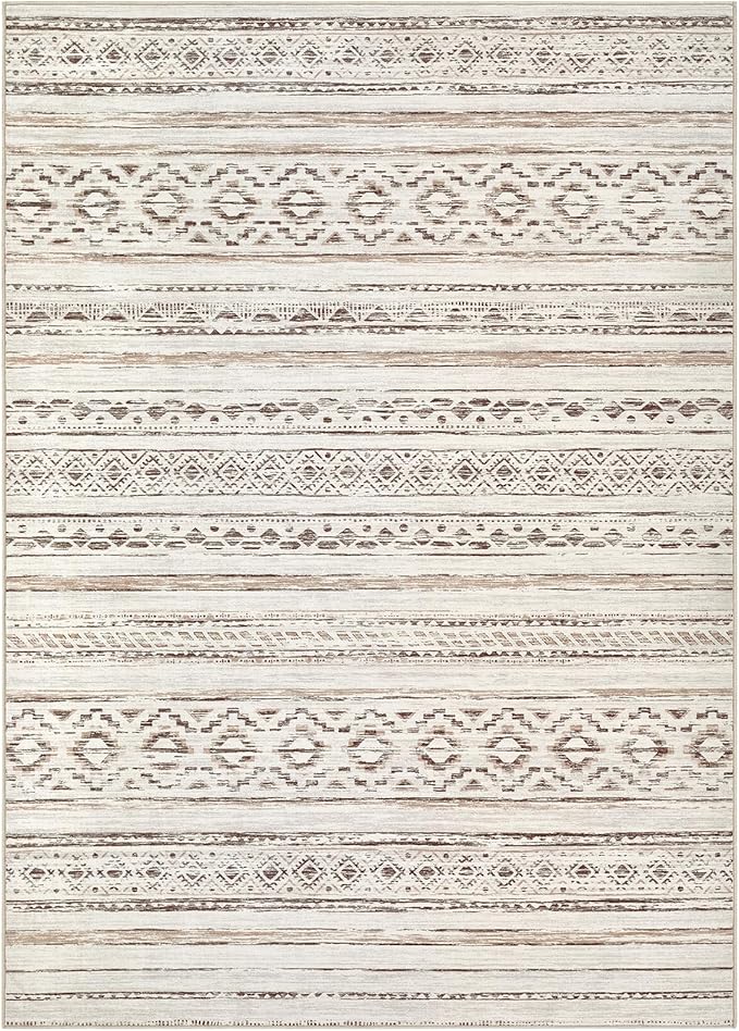cotiled 5x7 Area Rug Living Room: Washable Boho Rugs with Non Slip Backing Large Soft Indoor Stain Resistant Carpet for Bedroom Farmhouse Dining Room Lightweight Home Decor Cream Brown