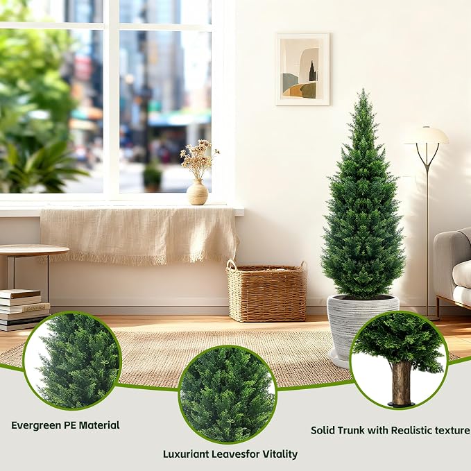 36-inch Artificial Cypress (2 Packs) - UV-Resistant Artificial Shrub with Pot, Suitable for Outdoor and Indoor use, Front Porch, Garden Decoration