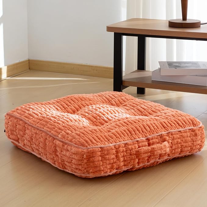 HIGOGOGO Floor Pillow Cushion for Adults, Meditation Cushion Pillow, Blended Corduroy Cover, Large Square Floor Sitting for Tatami Living Room or Yoga, 22x22 Inch, Coral