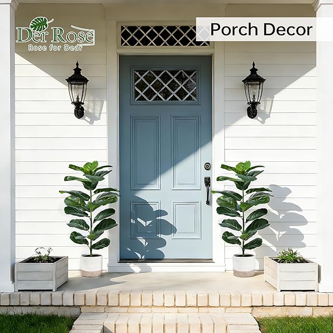 Der Rose 2 Pack 30" Artificial Fiddle Leaf Fig Tree, Mid-Size Realistic Plants Indoor & Outdoor Fake Plants for Apartment Home Living Room Office Decor