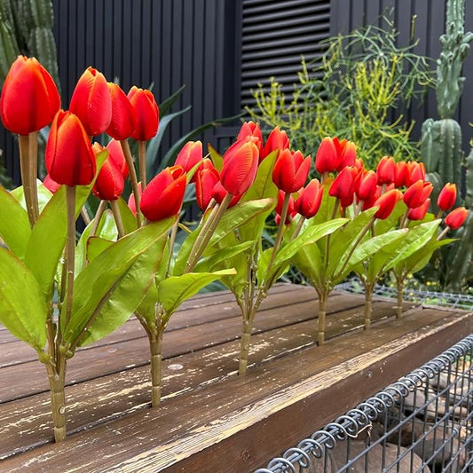 Artificial Fake Flowers Tulip for Outdoor Decoration,UV Resistant Faux Plastic Fabric Greenery Shrubs Plants Fake Flowers Hanging Planter Kitchen Home Garden Wedding Decor (Orange)