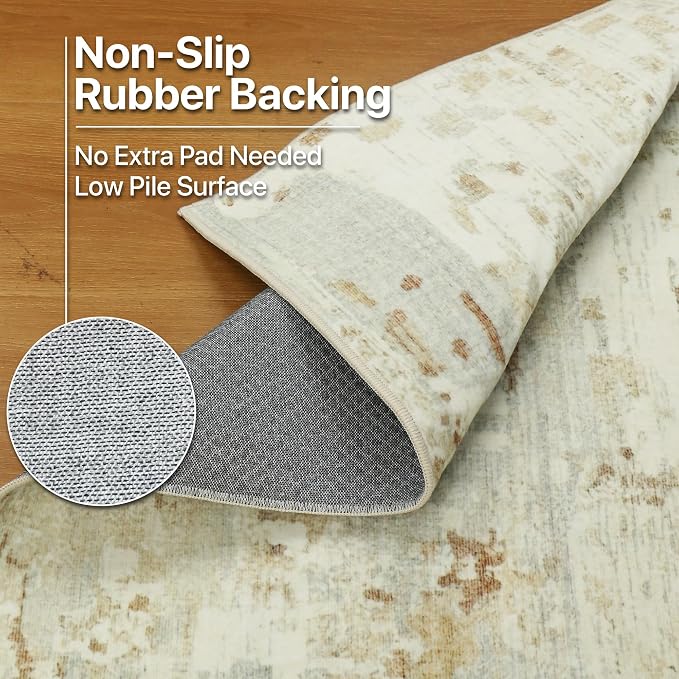 BEIMO Area Rugs 5x7 for Living Room Bedroom, Modern Abstract Machine Washable Rug, Large Soft Low Pile Floor Carpet with Non Slip Backing for Dining Room, Beige