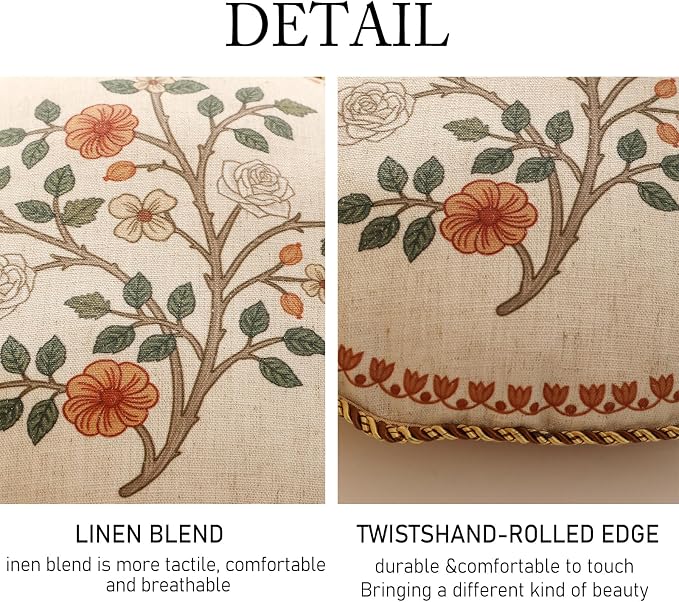ISAENNE Designer Linen Throw Pillow Cover,Set of 2,Diameter 16"-Flora B | Vintage French Round Decor Pillow Cover,Concealed Zipper Design,Floral Pattern,Sofas,Bedroom,Living Room,Lounge Chairs