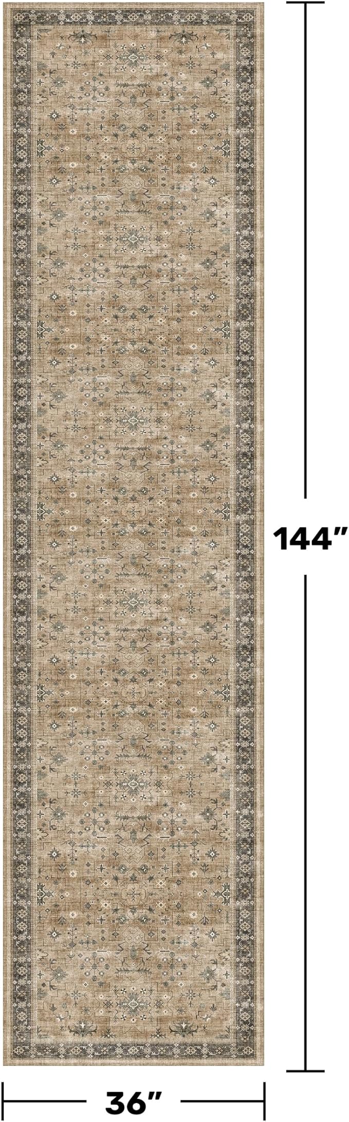 Hazo Haus Natural Taupe Washable 3x12 Extra Long Hallway Runner Rug, Washable Large Kitchen Floor Rug Indoor, Non-Slip Stain & Fade Resistant, Vintage Earthy Tone Decor