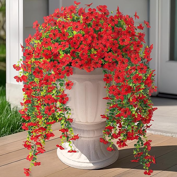 Fake Artificial Hanging Flowers for Outdoors Decoration, 2 PCS Faux UV Resistant Artificial Outdoor Flowers, Fake Plants Look Real Daisy No Fade Spring Decor for Porch Home Patio Balcony and Yard