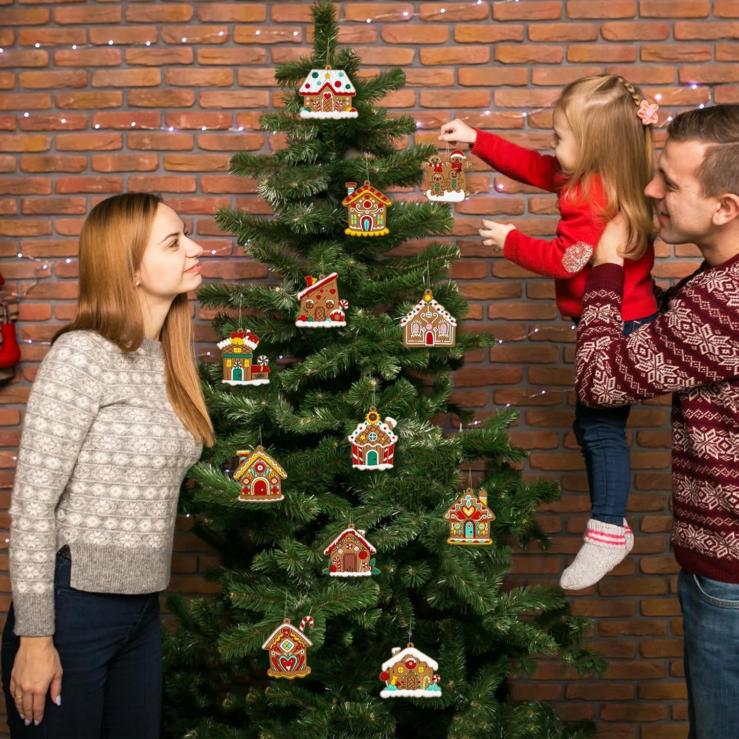 Gingerbread House Ornaments Christmas Tree Decoration - 24pcs Gingerbread House Christmas Decorations Hanging Ornaments for Holiday Xmas Tree Home Decor