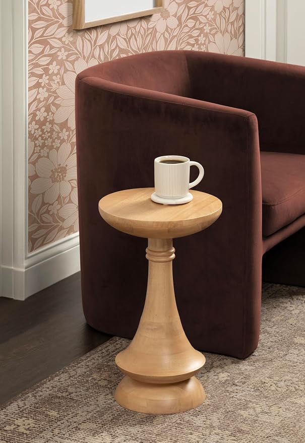 Kate and Laurel Gairola Transitional Wooden Round Side Table, 12 x 12 x 20, Natural, Mango Wood Pedestal Table for Use as Living Room End Table, Plant Stand, or Bedroom Nightstand