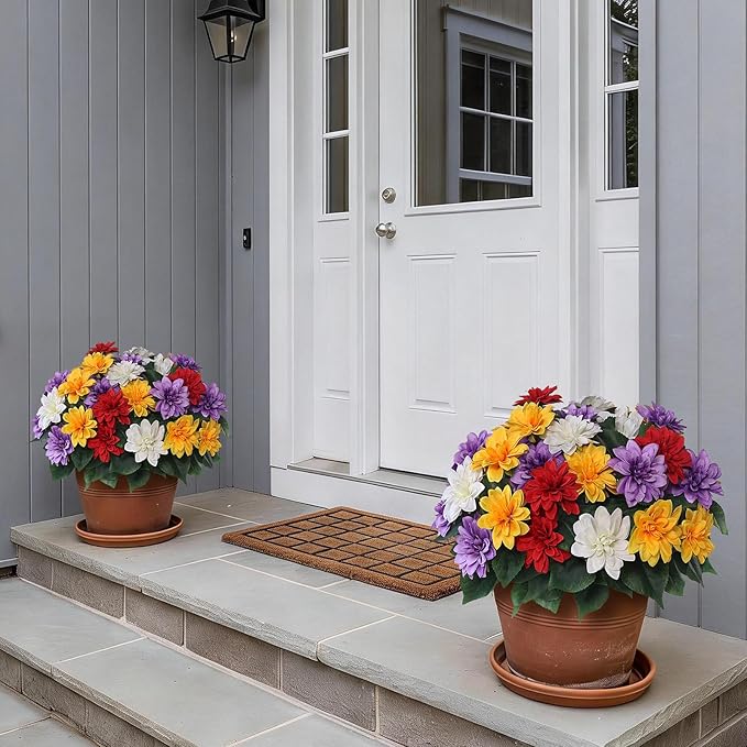 VIERENA 16 Bundles Artificial Dahlia Flowers for Outdoors Spring Summer Decor, No Fade Silk Flower Faux Dahlias Plant Arrangement for Home Garden Balcony Farmhouse（Mixed Color）
