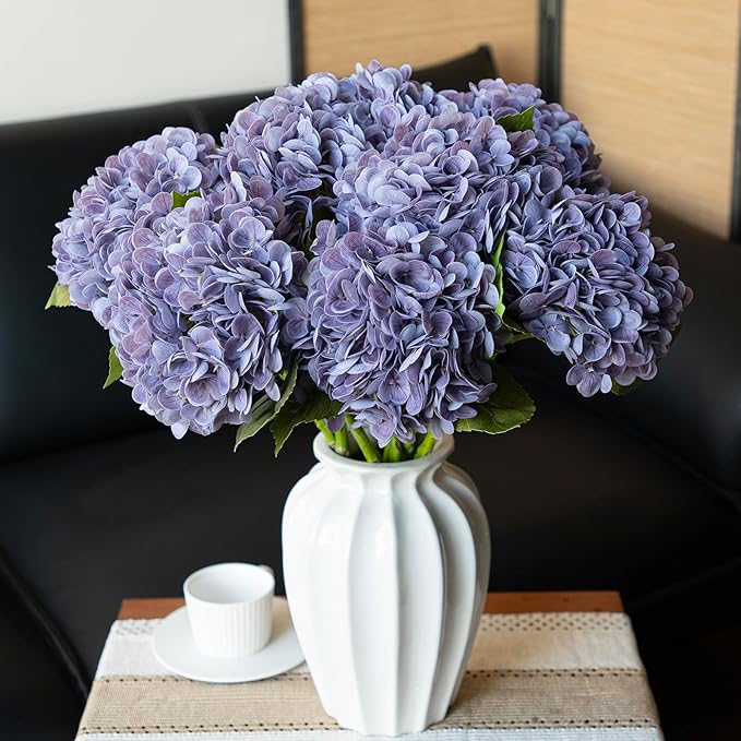 DUYONE 3Pcs 22 inch Lifelike Artificial Hydrangea, 3 Light Purple Large Flowers Artificial Flowers Dry Flowers Outdoor Wedding Christmas Office Family Party Living Room Table Deco