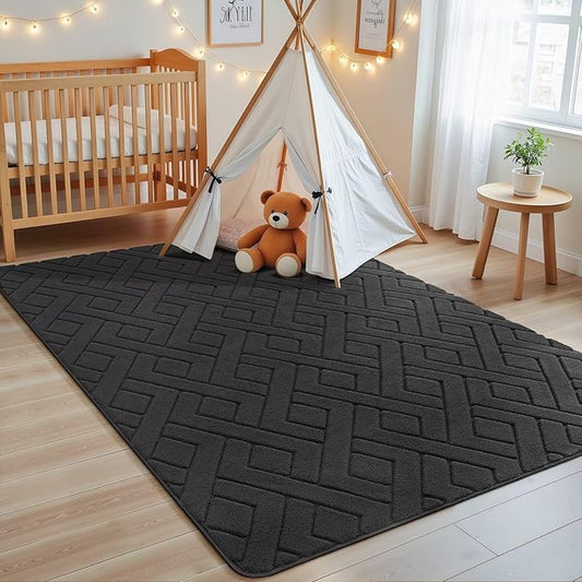 Macgace Ultra Soft Dark Grey Area Rug for Bedroom, 3x5 Modern Geometric Shag Rugs with Nonslip Backing for Living Room, Washable Fuzzy Carpet for Cozy Kids Room Nursery
