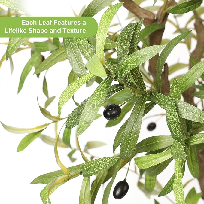 FEELEAD 8ft Faux Olive Tree - Large Realistic Artificial Olive Trees 8 Feet (96") Indoor Fake Plants with Realistic Trunk, Adjustable Branch, Olive Silk Tree with Planter for Home Living Room Decor