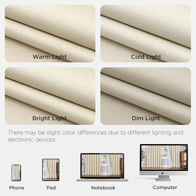 Joydeco Pinch Pleated Linen Curtains for Living Room, 100% Blackout Darkening Curtains 72 inches Length 2 Panel Thermal Insulated Pinch Pleat Drapes(Bleached Sand,40'' Wx72'' L)