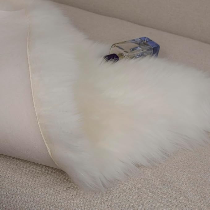 Sheepskin Rug, Fluffy Shag Area Rug, Super Soft 24” x 72“ Sheepskin Hair Rug, Pearl White Pile Rug, Decorative Throw Rugs for Bedrooms, Children's Rooms, Living Rooms (Pearly White, 24" x 72")