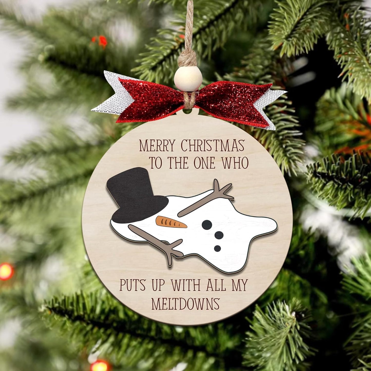Funny Christmas Ornament – Snowman Meltdown Quote Wooden Round Tree Decoration, Hilarious Gift for Wife Husband Friends, White Elephant & Secret Santa Gift Exchange Holiday Ornament